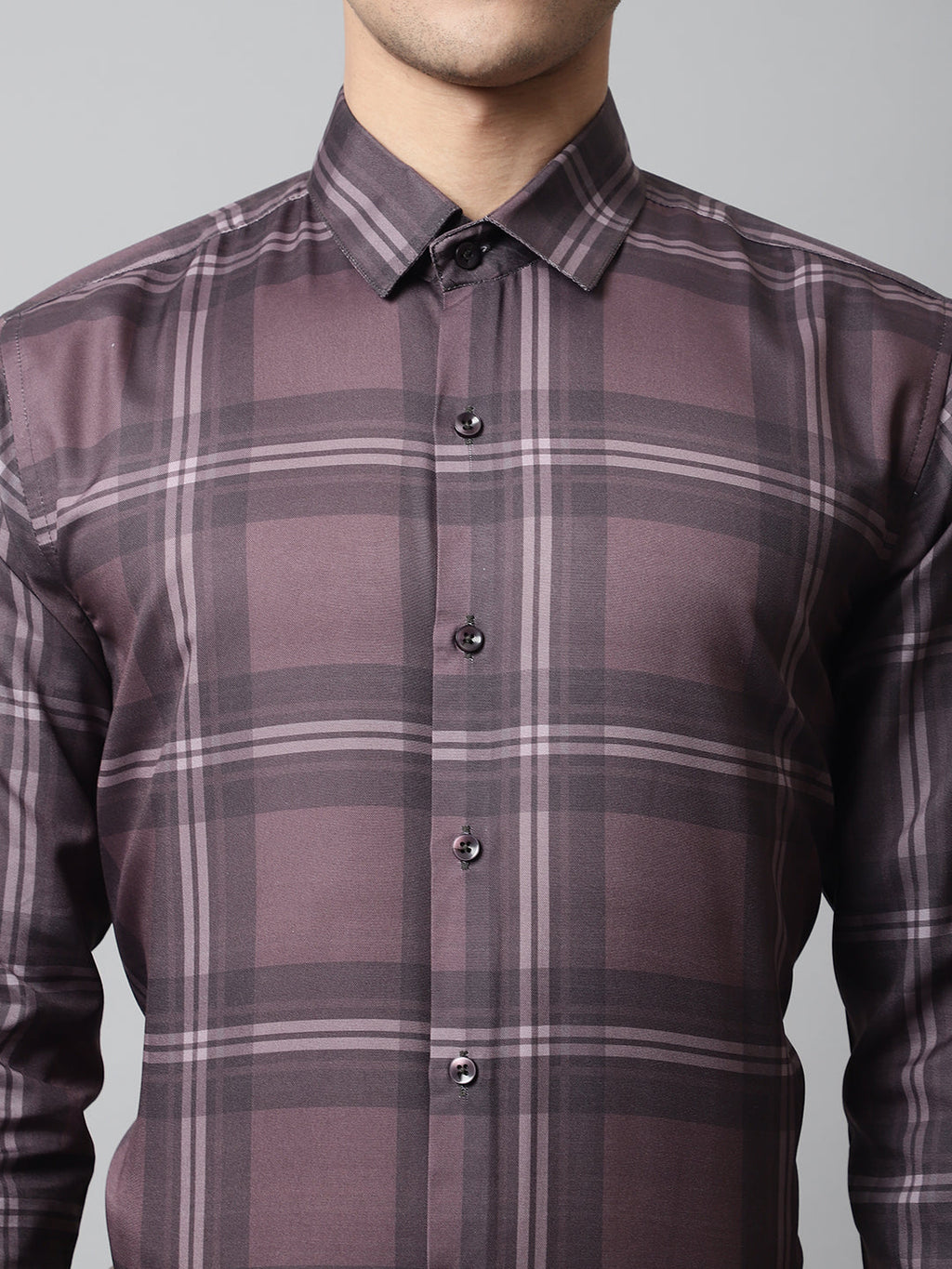 Jainish Men's Brown Checks Regular Fit Cotton Formal Shirt | Grocsy