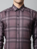 Jainish Men's Brown Checks Regular Fit Cotton Formal Shirt | Grocsy