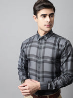 Jainish Men's Charcoal Grey Checks Regular Fit Cotton Formal Shirt | Grocsy