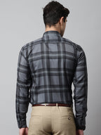Jainish Men's Charcoal Grey Checks Regular Fit Cotton Formal Shirt | Grocsy