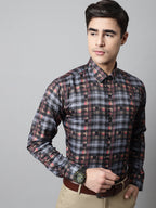 Jainish Men's Grey Checks Regular Fit Cotton Formal Shirt | Grocsy
