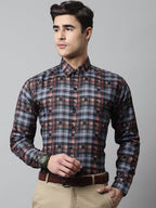 Jainish Men's Grey Checks Regular Fit Cotton Formal Shirt | Grocsy