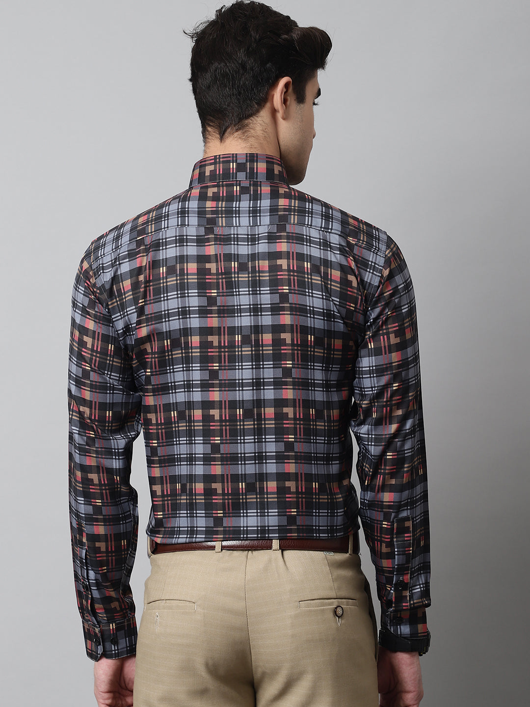 Jainish Men's Grey Checks Regular Fit Cotton Formal Shirt | Grocsy