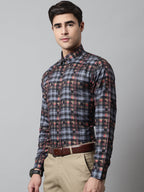Jainish Men's Grey Checks Regular Fit Cotton Formal Shirt | Grocsy
