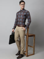 Jainish Men's Grey Checks Regular Fit Cotton Formal Shirt | Grocsy