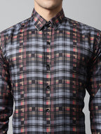 Jainish Men's Grey Checks Regular Fit Cotton Formal Shirt | Grocsy