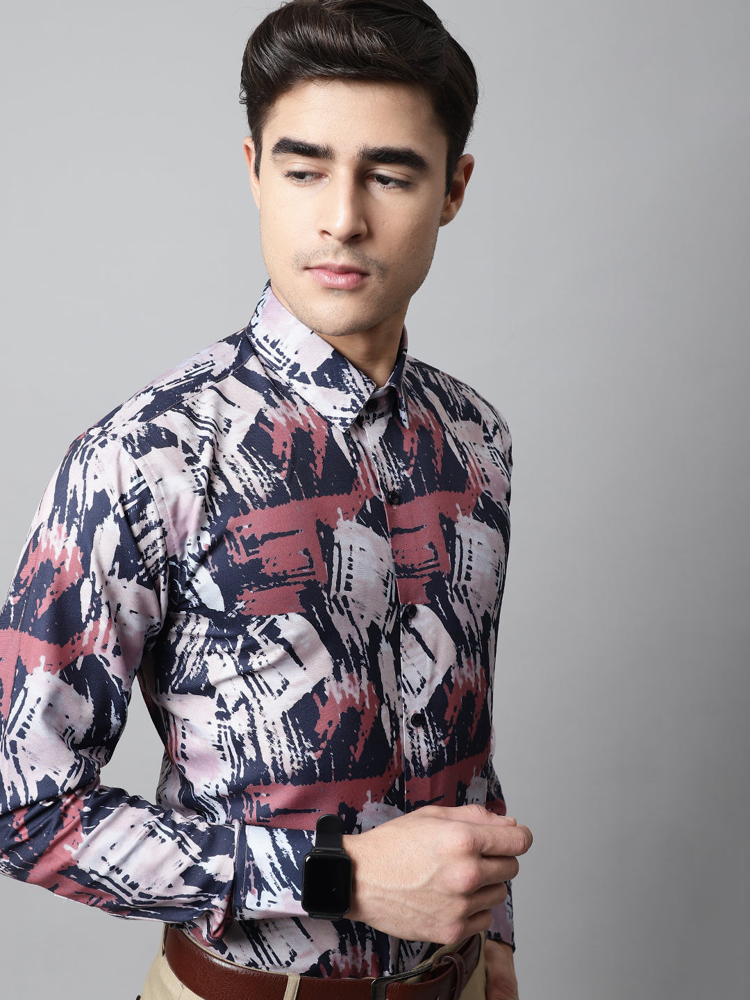 Jainish Men's Grey Classic Printed Formal Shirt | Grocsy