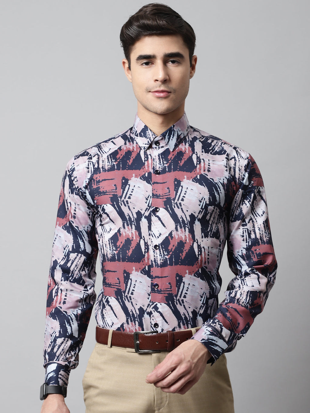 Jainish Men's Grey Classic Printed Formal Shirt | Grocsy