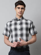 Jainish Men's Black Checks Regular Fit Cotton Formal Shirt | Grocsy