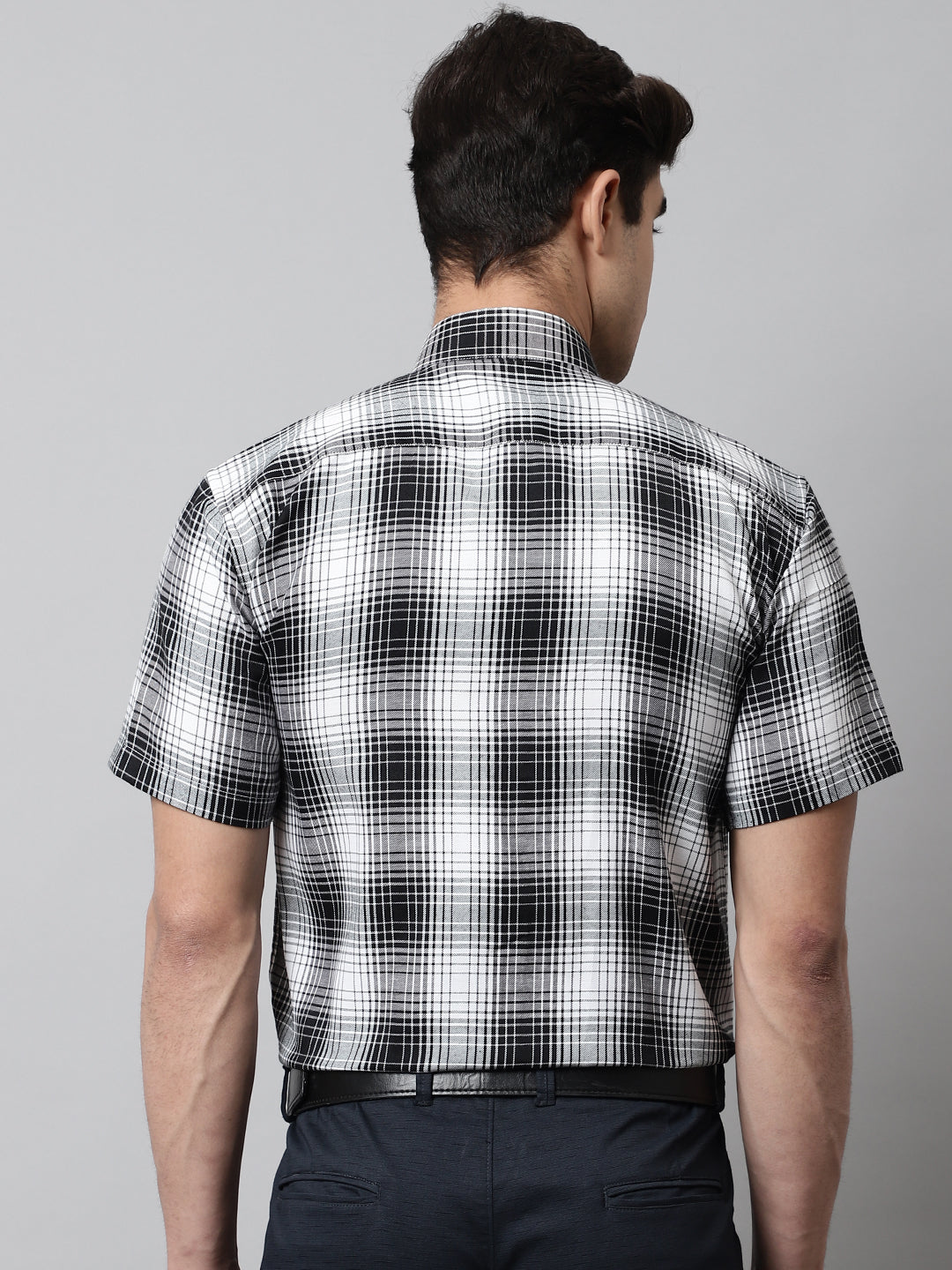 Jainish Men's Black Checks Regular Fit Cotton Formal Shirt | Grocsy