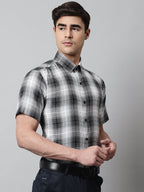 Jainish Men's Black Checks Regular Fit Cotton Formal Shirt | Grocsy