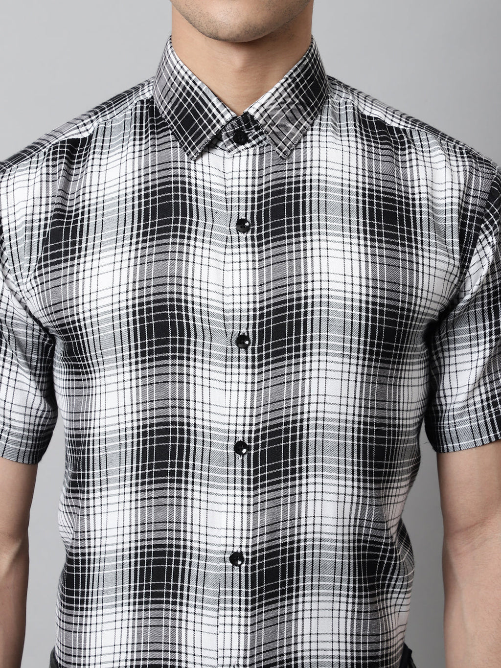 Jainish Men's Black Checks Regular Fit Cotton Formal Shirt | Grocsy