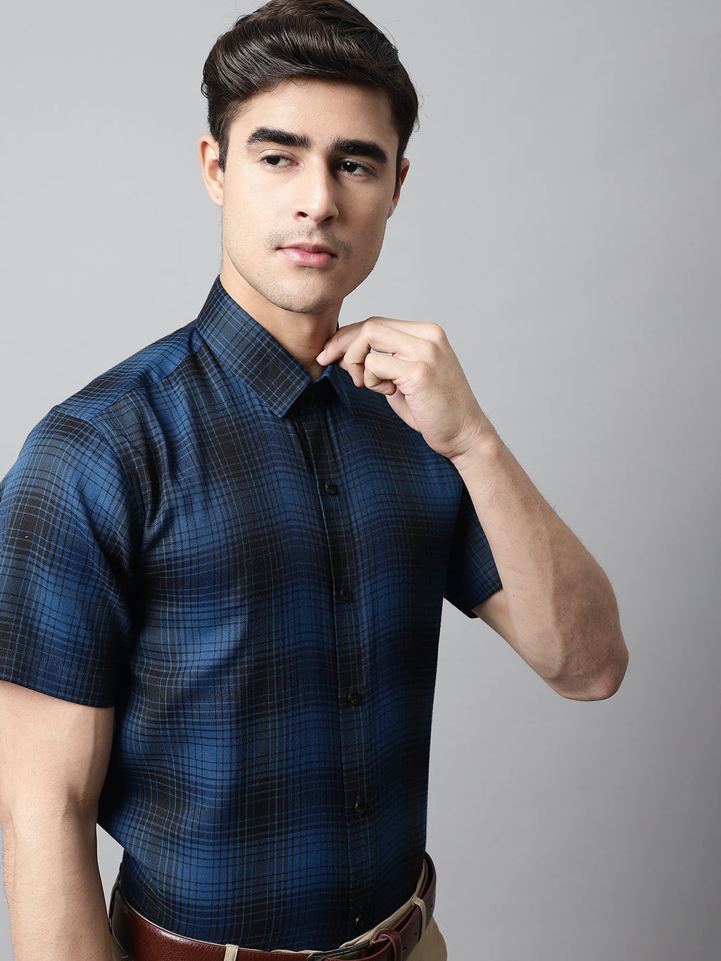 Jainish Men's Peacock Checks Regular Fit Cotton Formal Shirt | Grocsy
