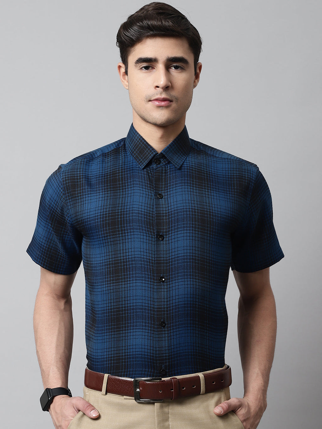 Jainish Men's Peacock Checks Regular Fit Cotton Formal Shirt | Grocsy