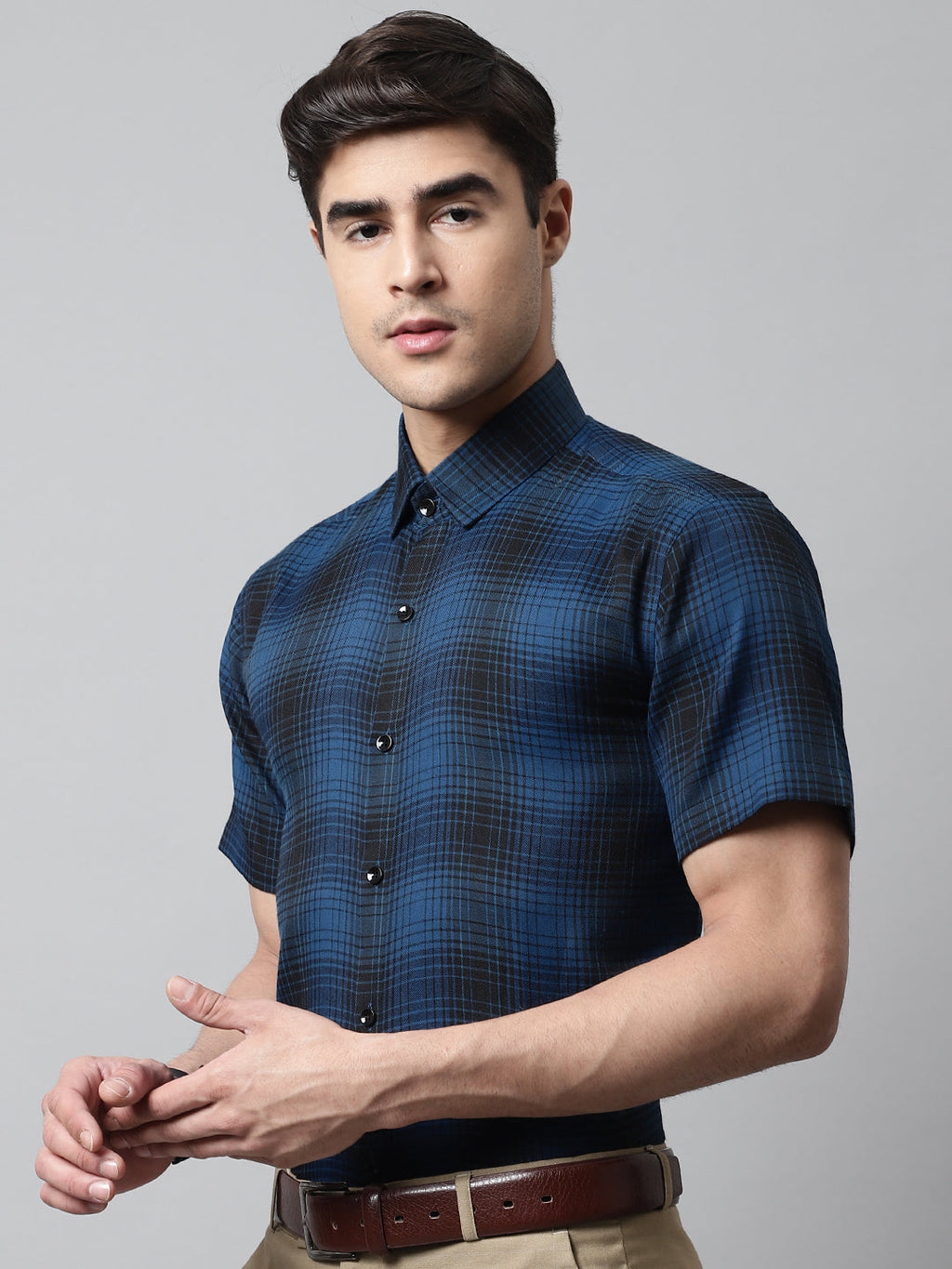 Jainish Men's Peacock Checks Regular Fit Cotton Formal Shirt | Grocsy