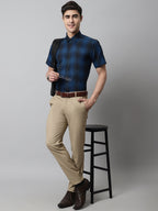 Jainish Men's Peacock Checks Regular Fit Cotton Formal Shirt | Grocsy
