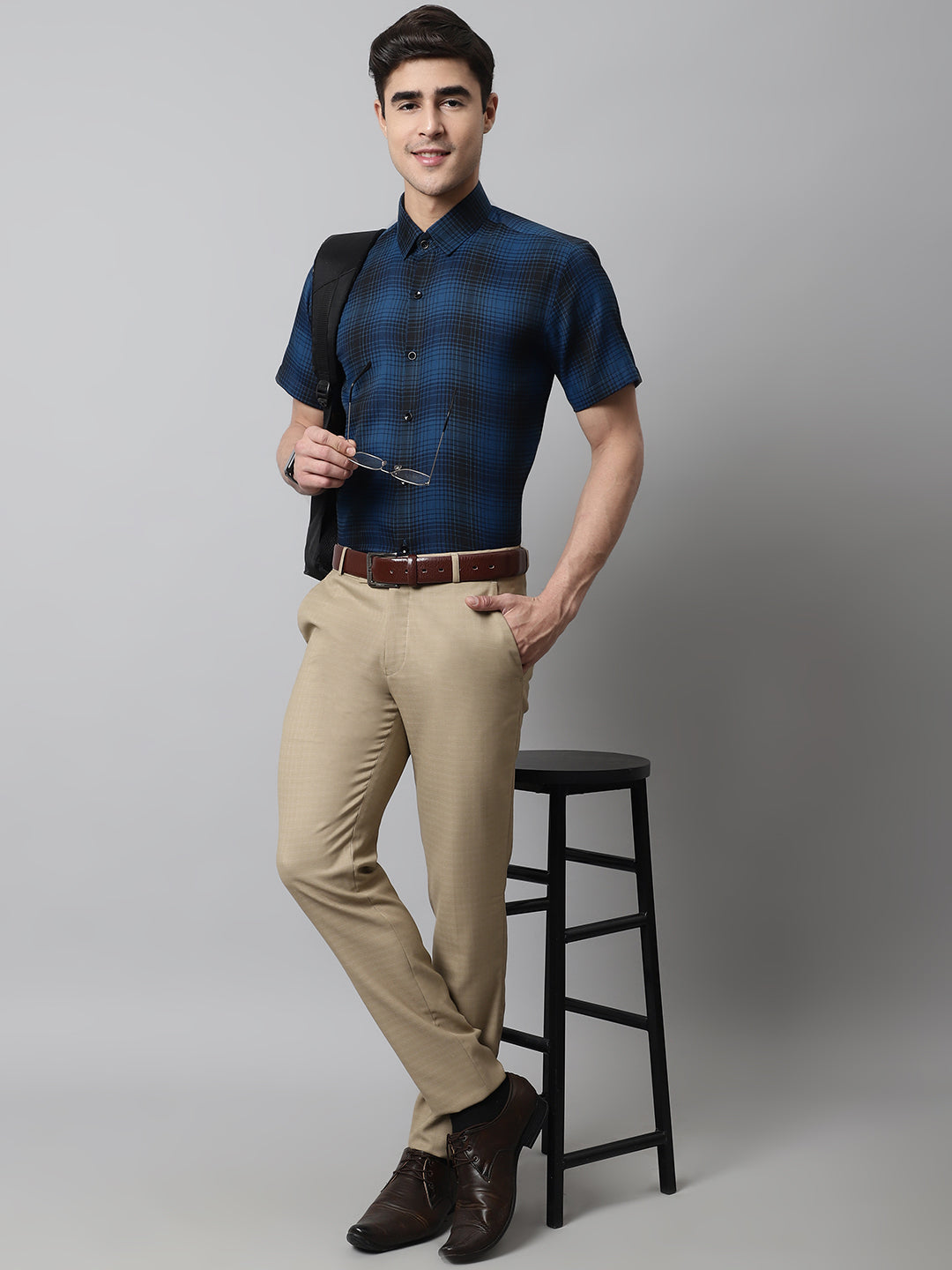 Jainish Men's Peacock Checks Regular Fit Cotton Formal Shirt | Grocsy