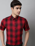 Jainish Men's Red Checks Regular Fit Cotton Formal Shirt | Grocsy