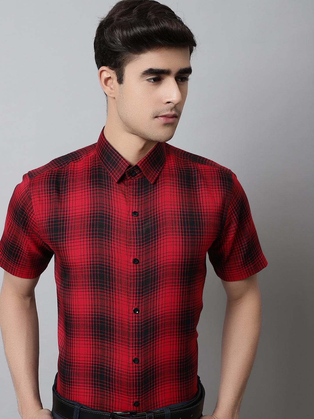Jainish Men's Red Checks Regular Fit Cotton Formal Shirt | Grocsy