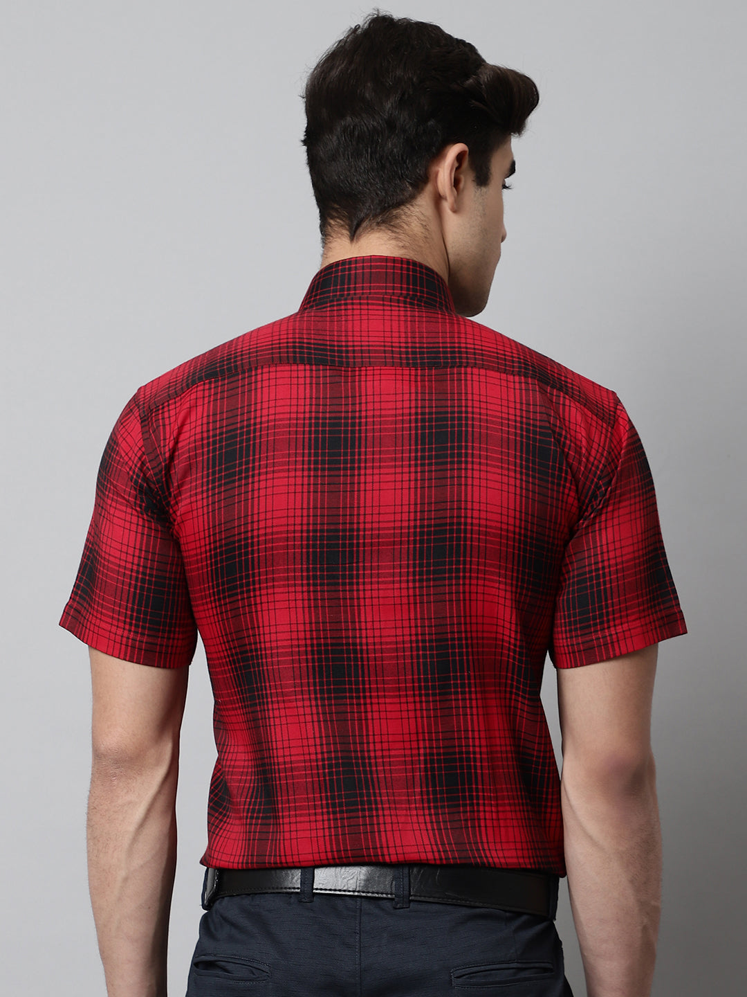 Jainish Men's Red Checks Regular Fit Cotton Formal Shirt | Grocsy