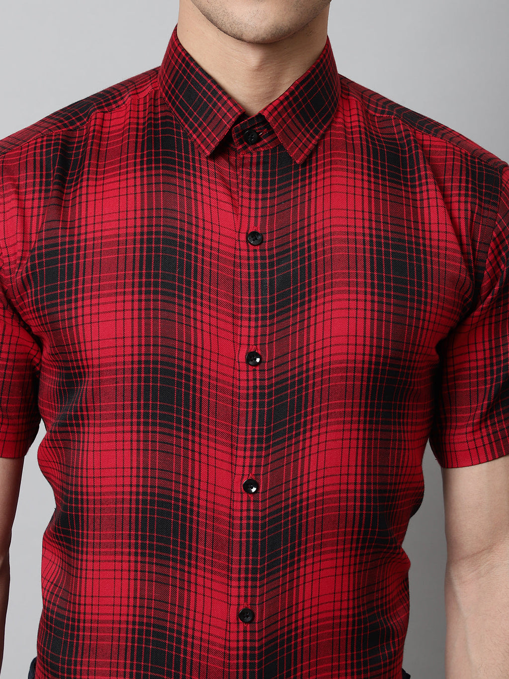 Jainish Men's Red Checks Regular Fit Cotton Formal Shirt | Grocsy