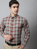 Jainish Men's Olive and Red Checks Regular Fit Cotton Formal Shirt | Grocsy