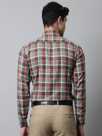 Jainish Men's Olive and Red Checks Regular Fit Cotton Formal Shirt | Grocsy