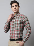 Jainish Men's Olive and Red Checks Regular Fit Cotton Formal Shirt | Grocsy
