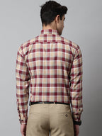 Jainish Men's Red and Beige Checks Regular Fit Cotton Formal Shirt | Grocsy