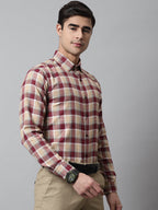 Jainish Men's Red and Beige Checks Regular Fit Cotton Formal Shirt | Grocsy