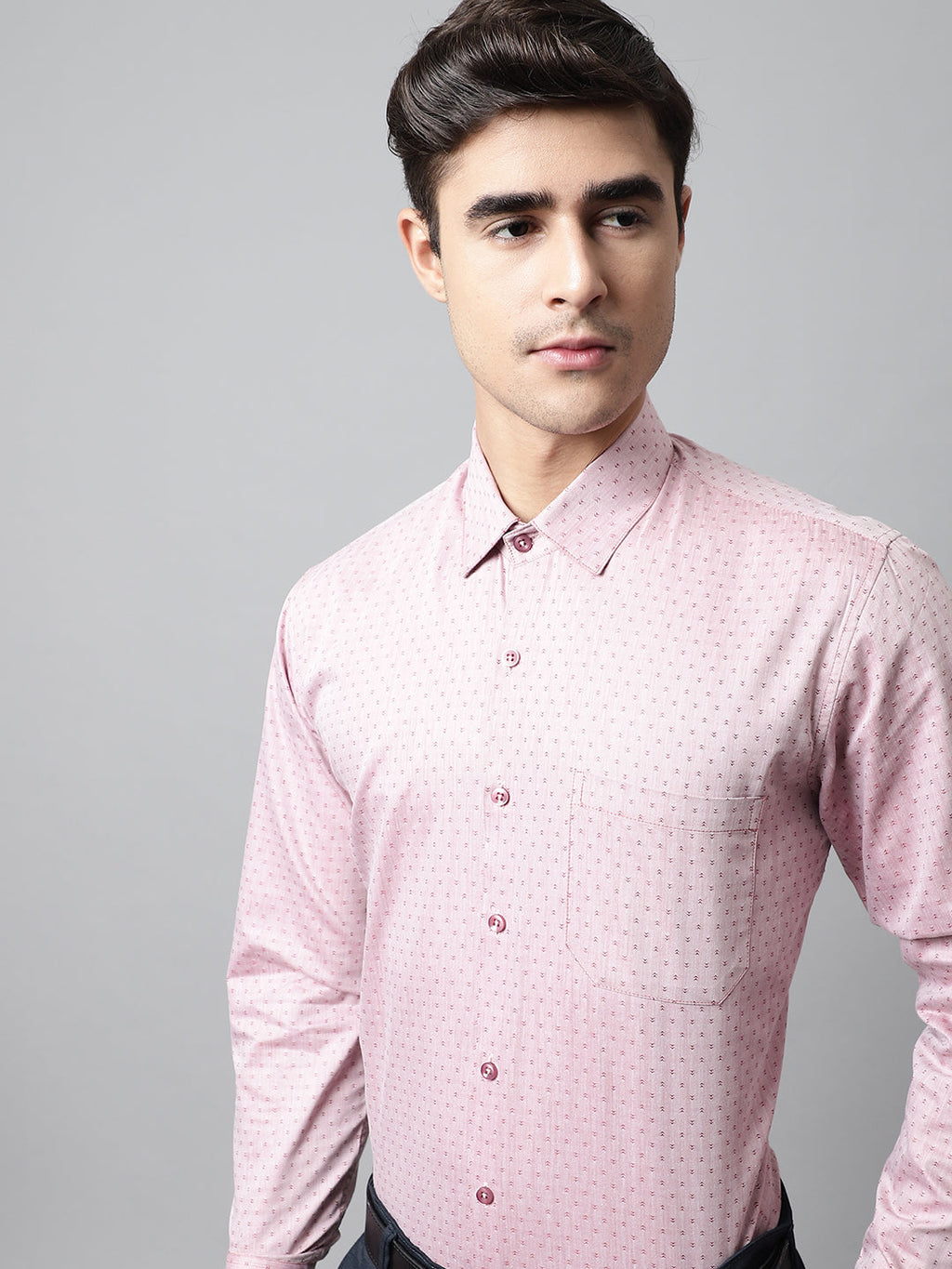 Jainish Men's Coral Red Micro Ditsy Printed Pure Cotton Formal Shirt | Grocsy
