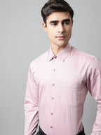 Jainish Men's Coral Red Micro Ditsy Printed Pure Cotton Formal Shirt | Grocsy