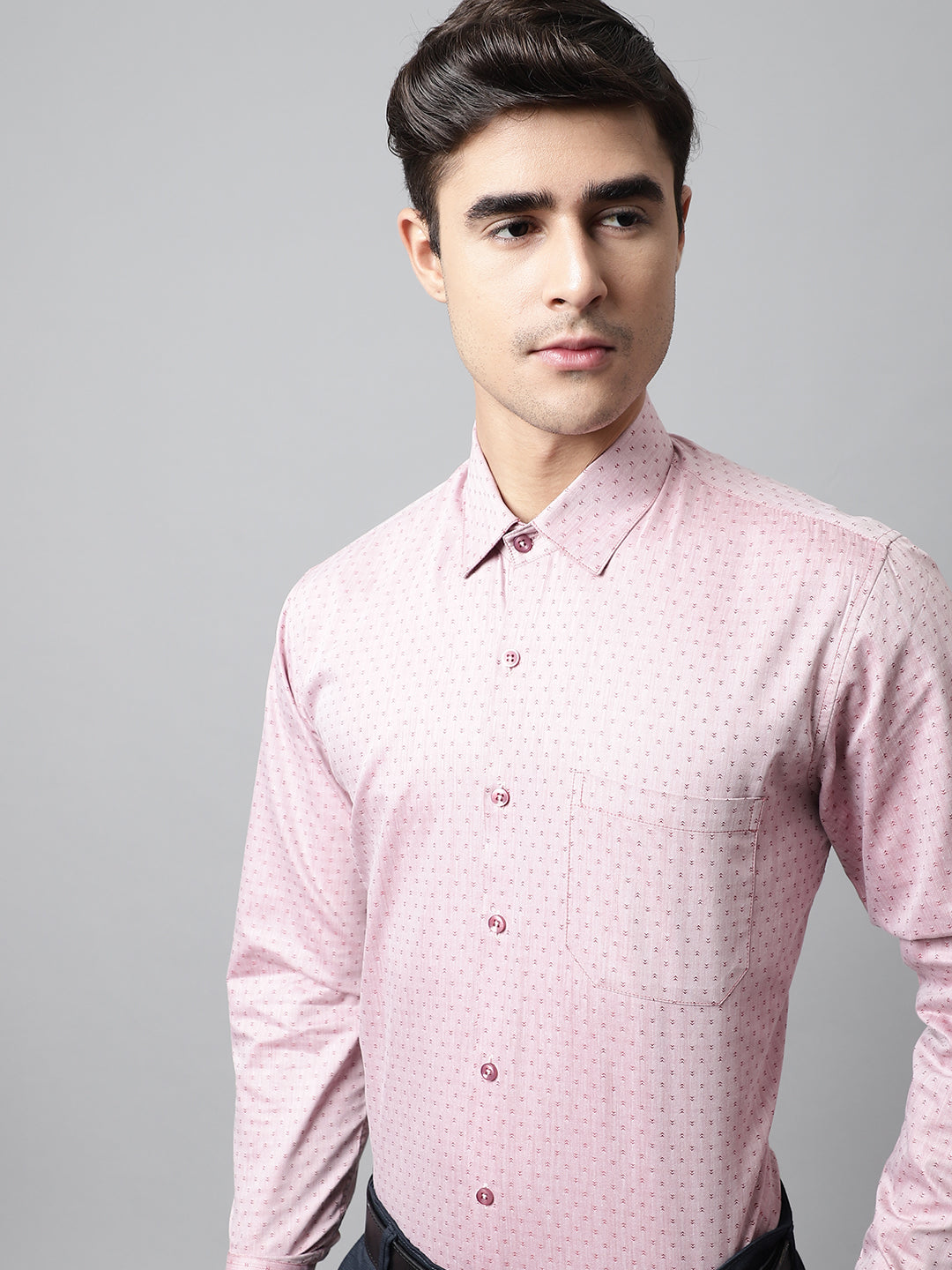 Jainish Men's Coral Red Micro Ditsy Printed Pure Cotton Formal Shirt | Grocsy
