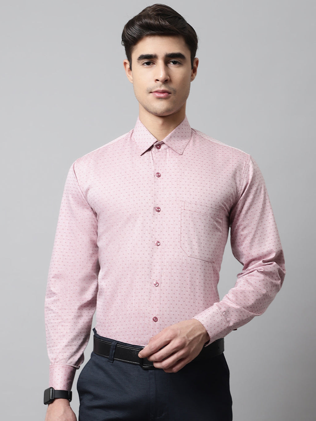Jainish Men's Coral Red Micro Ditsy Printed Pure Cotton Formal Shirt | Grocsy