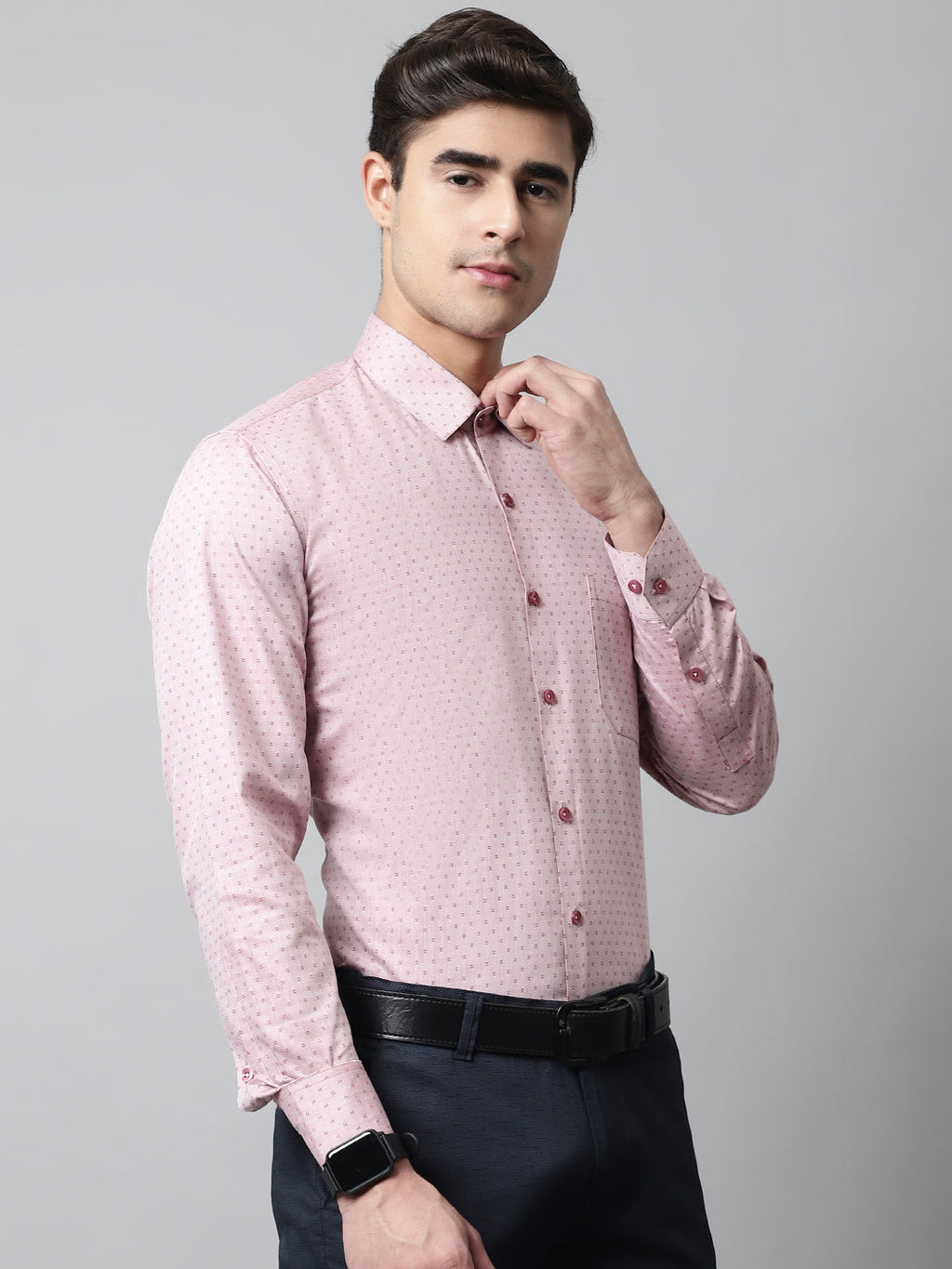 Jainish Men's Coral Red Micro Ditsy Printed Pure Cotton Formal Shirt | Grocsy