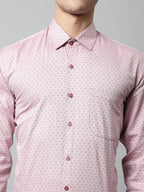Jainish Men's Coral Red Micro Ditsy Printed Pure Cotton Formal Shirt | Grocsy
