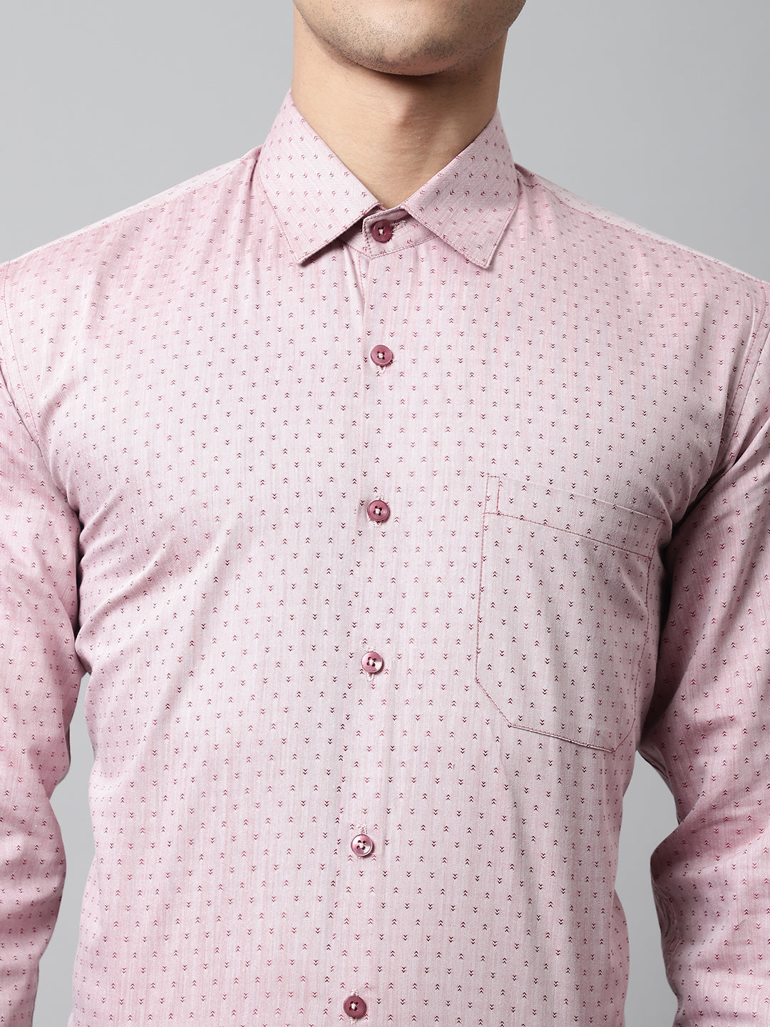 Jainish Men's Coral Red Micro Ditsy Printed Pure Cotton Formal Shirt | Grocsy