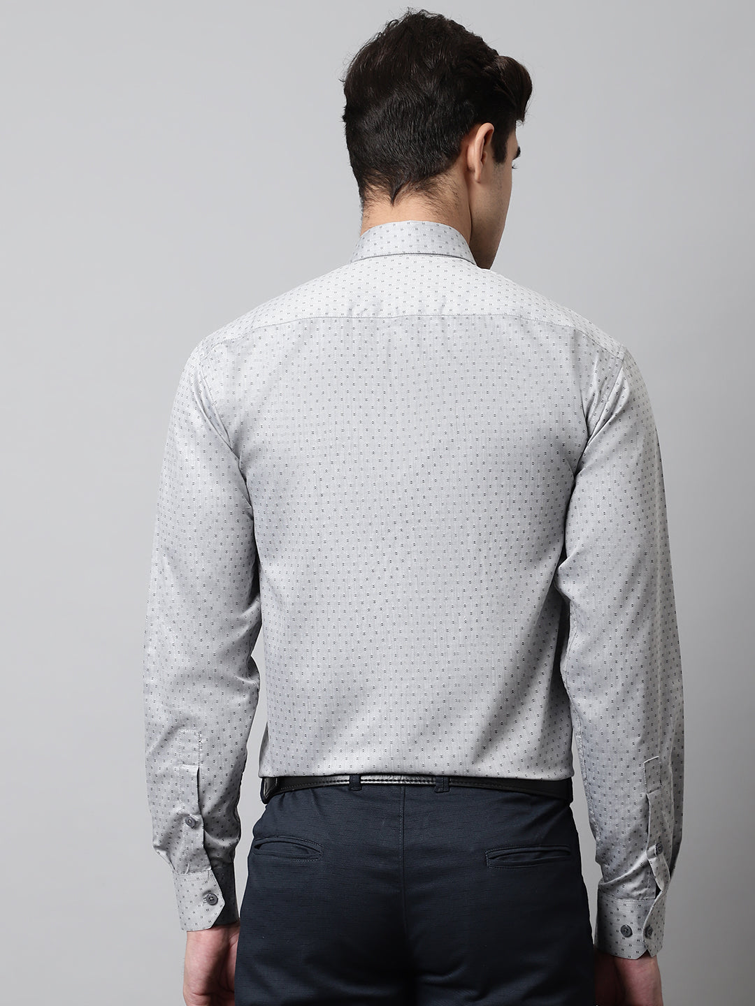 Jainish Men's Grey Micro Ditsy Printed Pure Cotton Formal Shirt | Grocsy