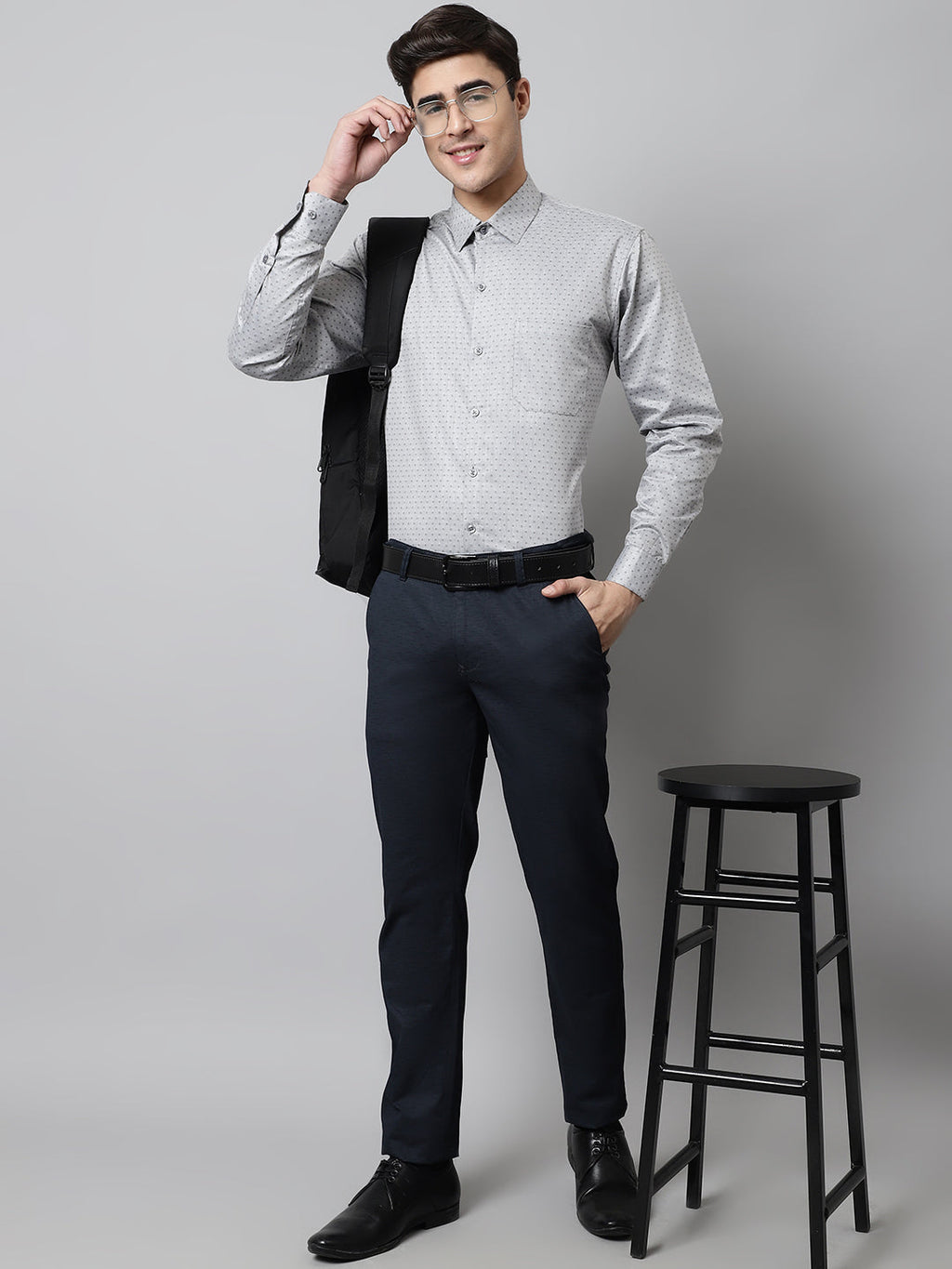Jainish Men's Grey Micro Ditsy Printed Pure Cotton Formal Shirt | Grocsy