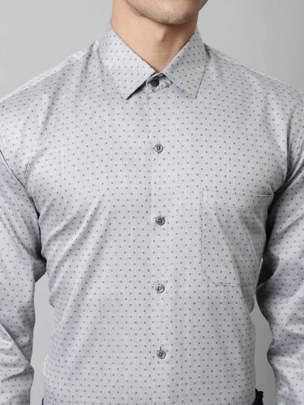 Jainish Men's Grey Micro Ditsy Printed Pure Cotton Formal Shirt | Grocsy