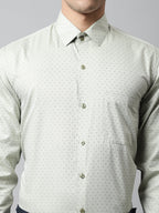 Jainish Men's Pista Green Micro Ditsy Printed Pure Cotton Formal Shirt | Grocsy