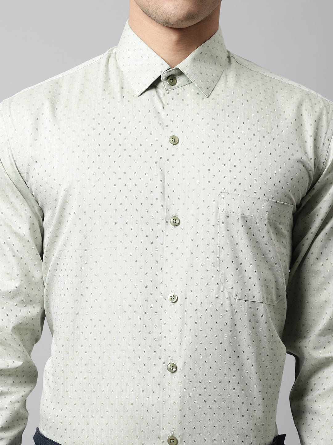 Jainish Men's Pista Green Micro Ditsy Printed Pure Cotton Formal Shirt | Grocsy