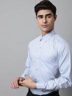 Jainish Men's Sky Blue Micro Ditsy Printed Pure Cotton Formal Shirt | Grocsy
