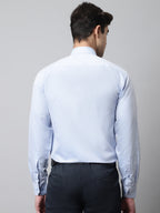 Jainish Men's Sky Blue Micro Ditsy Printed Pure Cotton Formal Shirt | Grocsy