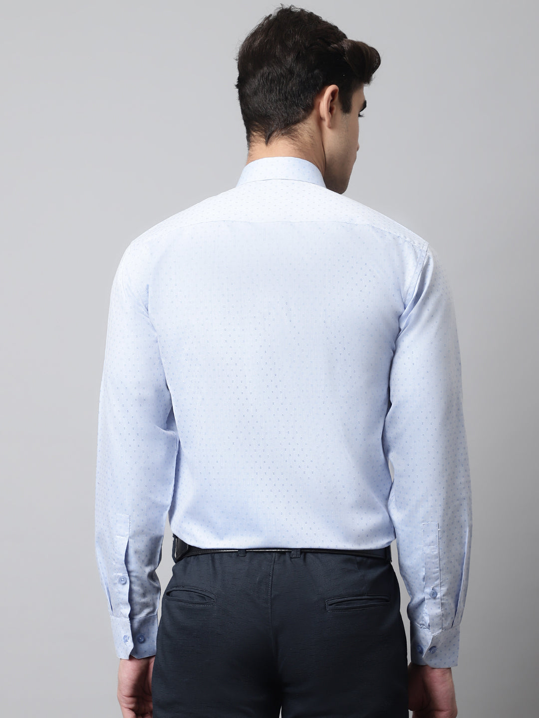 Jainish Men's Sky Blue Micro Ditsy Printed Pure Cotton Formal Shirt | Grocsy
