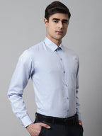 Jainish Men's Sky Blue Micro Ditsy Printed Pure Cotton Formal Shirt | Grocsy