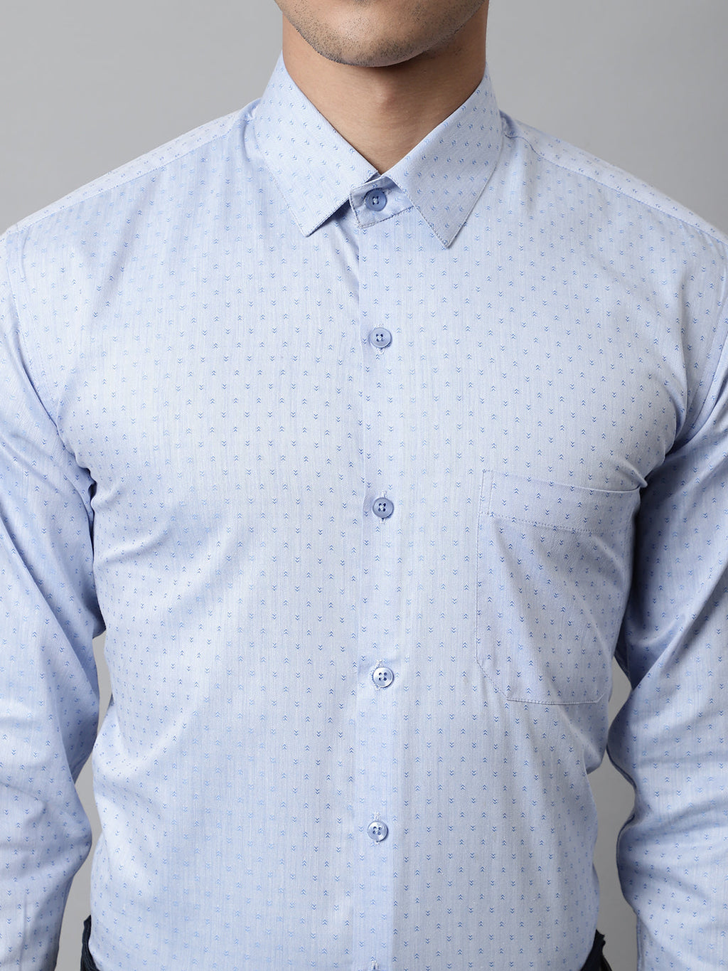 Jainish Men's Sky Blue Micro Ditsy Printed Pure Cotton Formal Shirt | Grocsy
