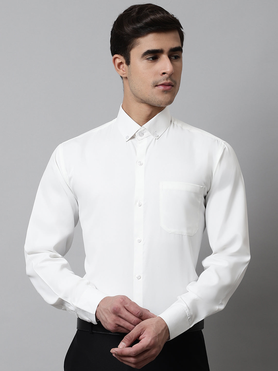 Jainish Men's White Classic Cotton Formal Shirt | Grocsy