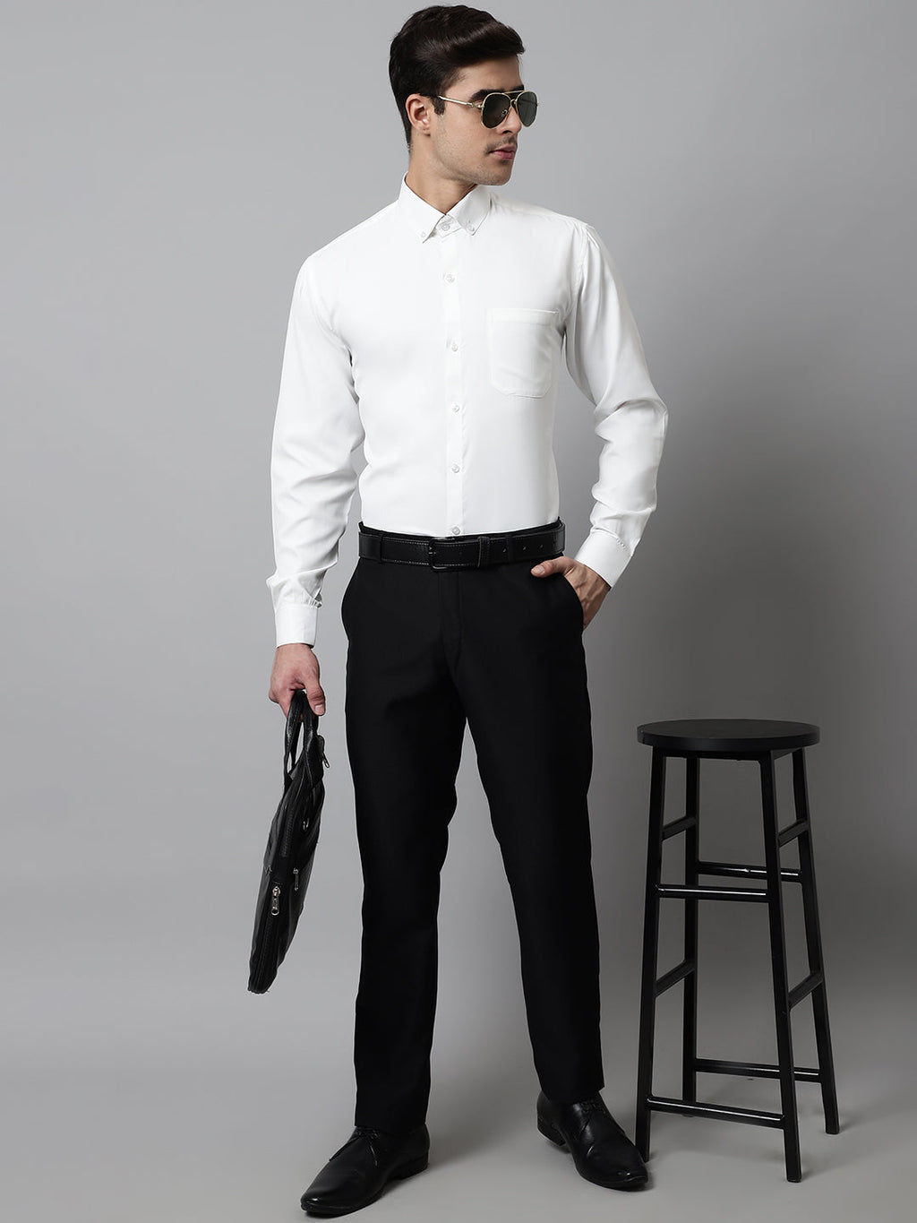Jainish Men's White Classic Cotton Formal Shirt | Grocsy