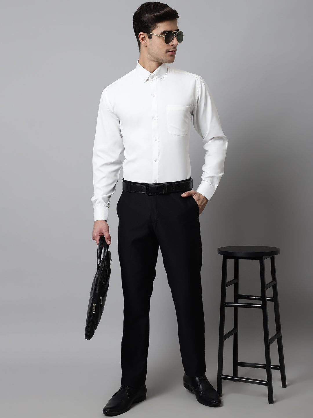 Jainish Men's White Classic Cotton Formal Shirt | Grocsy